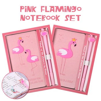 

Pink Flamingo Notebook Set Girl's Notebook With Pen Set Lovely Cartoon Flamingo Student Office Notebook