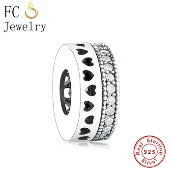 

FC Jewelry Fit Original Brand Charms Bracelet Bangle 925 Silver Love Heart Zirconia Spacer Beads Pendant Making Berloque DIY