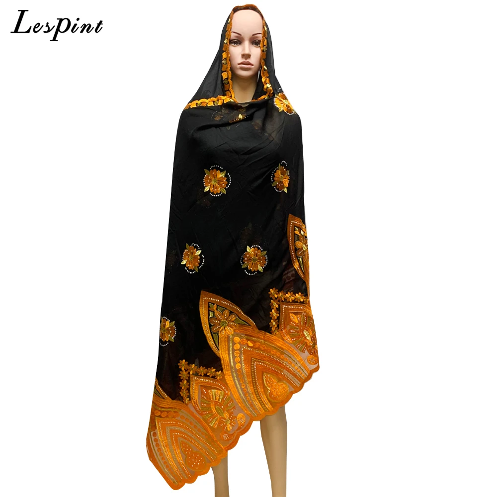 2021 New Fashion Scarf For Muslim Women Embroidery Diamonds Cotton African Hijab Dubai Turkey Islam 210x110cm 11 Psc ShawLes-008