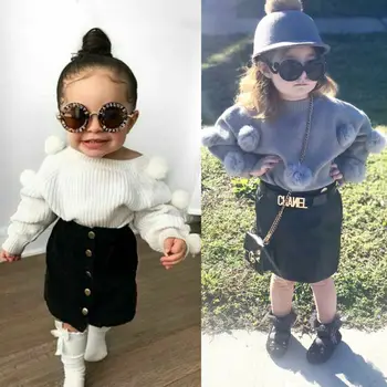 

2019 Autumn Winter Lovely Toddler Baby Girls Clothes Sweater Tops+Mini Skirt 2PCS Outfits 1-6Y