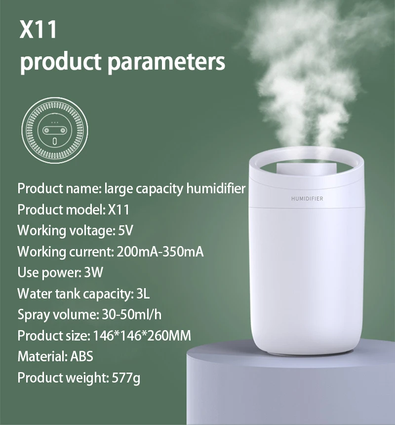 1Pcs Air Humidifier 3L large-capacity Air Purifier For Home Bedroom Portable Water-adding Office Double-Jet Humidifier Sprayers-0