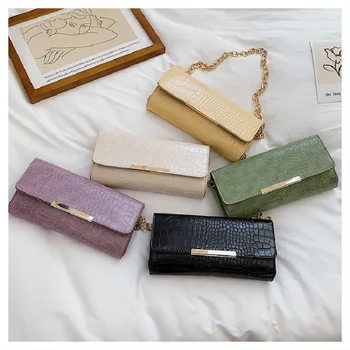 

2020 Women's Bag Crocodile Pattern PU Leather Axillary Bags for Women Mini Purses Chain Female Shoulder Handbags Casual Baguette