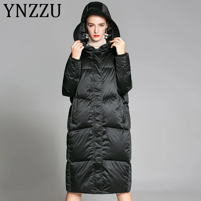 

YNZZU High Quality Deep Winter -30 Warm 2019 Long Women's Duck Down Jacket Thicken Hooded Windproof Snow Coat Lady Outwear A1255