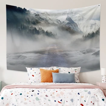 

Mordern Mountain Scenery Wall art Tapestry Wall Mounted Tapestry Bohemian Wall Carpet Boho Yoga Blanket Living Room Decor Custom