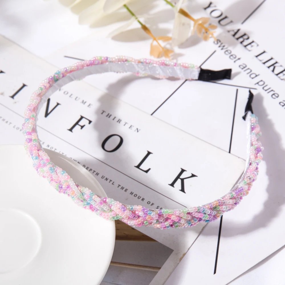 Retro Handgemachte Perlen Haarband Elastische Frauen Stirnband Haar Zubehör Metall Kristall Geflecht Kopf Bands Mädchen Haar Hoops Kopfbedeckungen – Detail 9