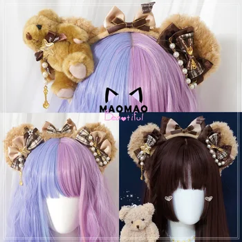 

Japanese chocolate bear ear hoop kc band bear lunch tea bear lolita small things Lolita hair accessories