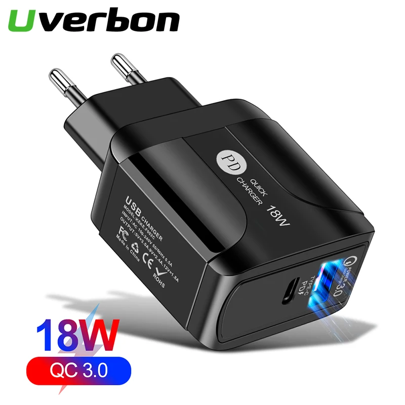 Быстрая зарядка USB/Type-C с разъемом EU US UK портативный адаптер для телефона 18 Вт