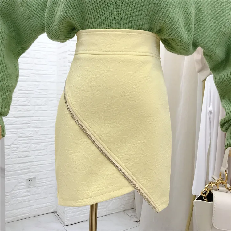 

Irregular Short Skirt Female Fall Winter Lady High Waist Pu Skirts Womans A-line Package Hip Sexy Skirt Girls Pu Leather Skirts