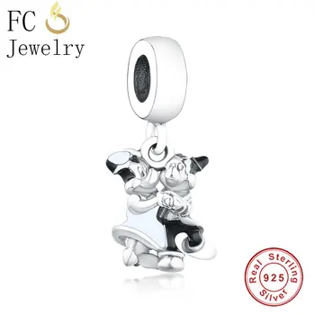 

FC Jewelry Fit Original Pandora Charms Bracelets 925 Sterling Silver Black and White Enamel Mickey Minnie Beads Pendant Berloque