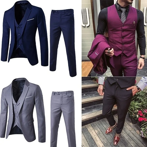 ZOGAA Men Dress Suits 5XL 4XL Business Slim Fit Wedding Groom SuitS Pure Color 3 Piece of Suits Plus Size Men Leisure Suits