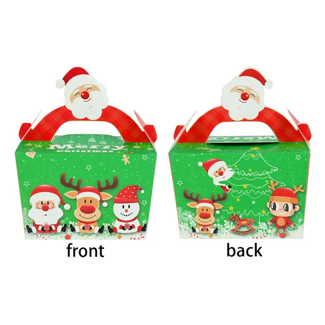5pcs Santa Claus Snowman Paper Boxes Printed Green Red Candy Cookie Box Christmas Festival Party Supplies Kids Favor Gift Bags B02 santa claus