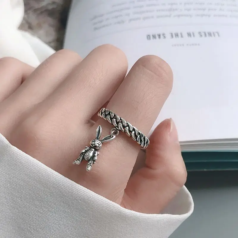 

Silvology 925 Sterling Silver Chain Rabbit Rings Vintage Creative Korea Style Weave Rings for Women New Fashion Festival Jewelry