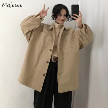 

Jackets Women Solid khaki Oversize Large Size 3XL Unisex BF Womens Coat Harajuku Streetwear Korean Style All-match Ulzzang Daily