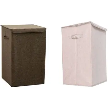 

2 Pcs Cotton Laundry Basket with Cover Bathroom Laundry Basket Waterproof Laundry Hamper-Coffee & Cream Coloured