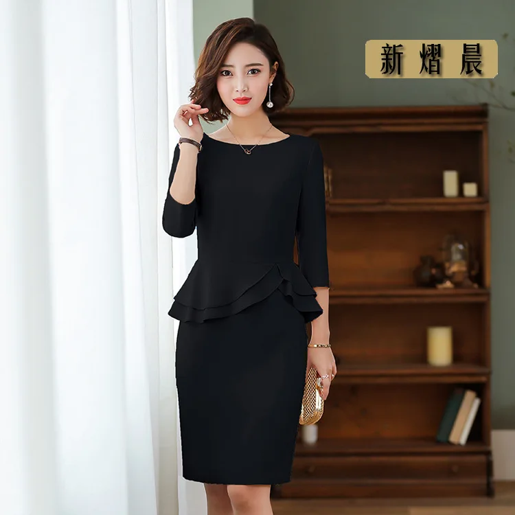 

Business Dress 2019 Spring New Style Women's OL Fashion Slim Fit Debutante Elegant Three-quarter-length Sleeve Commuting Summer