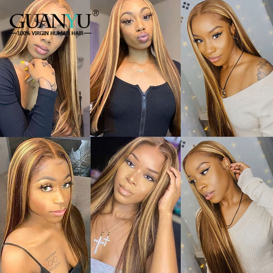 Destaque do Laço Peruca de Cabelo Remy em Linha Peruca do Laço Cor do Cabelo Frontal Humano Arrancadas Brasileiro Reta Piano Descorados Nós 13x4 Pré 8 Cheap Apliques com cabelo humano