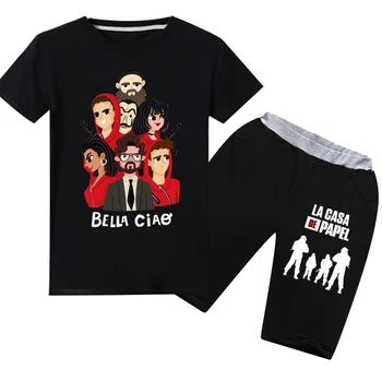

2020 New Boys T Shirt Shorts 2pcs Sets Movie The House of Paper La Casa De Papel Money Heist Printing Clothing T Shirt Tops Suit