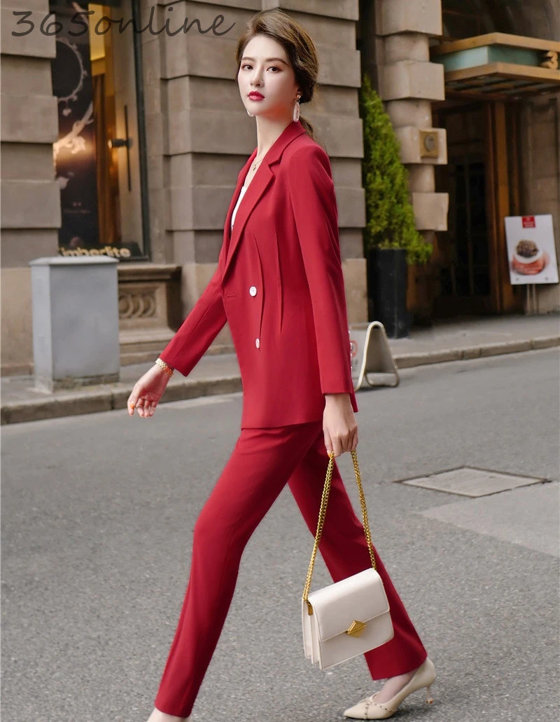 Elegant Red Formal Uniform Designs Pantsuits With Pants And