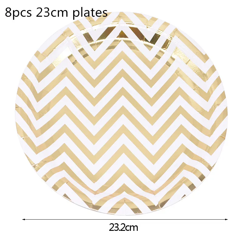 1set Gold Stripe Disposable Tableware Plate Cup Napkins Straw Baby Shower Birthday Party Decoration Wedding Home Supplies - Цвет: B03