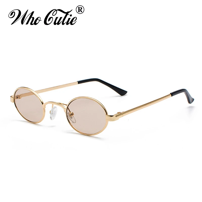 WHO CUTIE gafas de sol ovaladas delgadas para hombre y mujer, lentes de sol pequeñas de estilo Vintage, con montura dorada, Estilo Vintage, modelo 601B, 2018|Gafas de sol para mujer| -