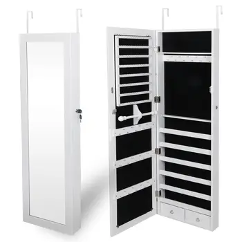 

Wall Door Jewelry Cabinet Mounted, Full Length Mirror Real Glass 2 Drawers