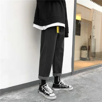 

Men's Pure Color Jeans Loose Old Dad Retro Fashion Brand Simple Casual Nine Point Straight Pants Free Shipping 2020 New Spring
