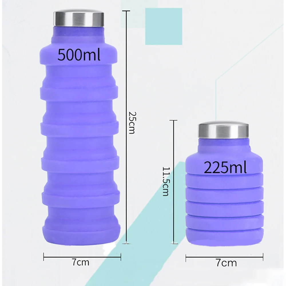 Спортивная бутылка для воды, многоцветная, 500 мл, портативная силиконовая бутылка для воды, телескопическая складная кофейная чашка, для путешествий, для питья