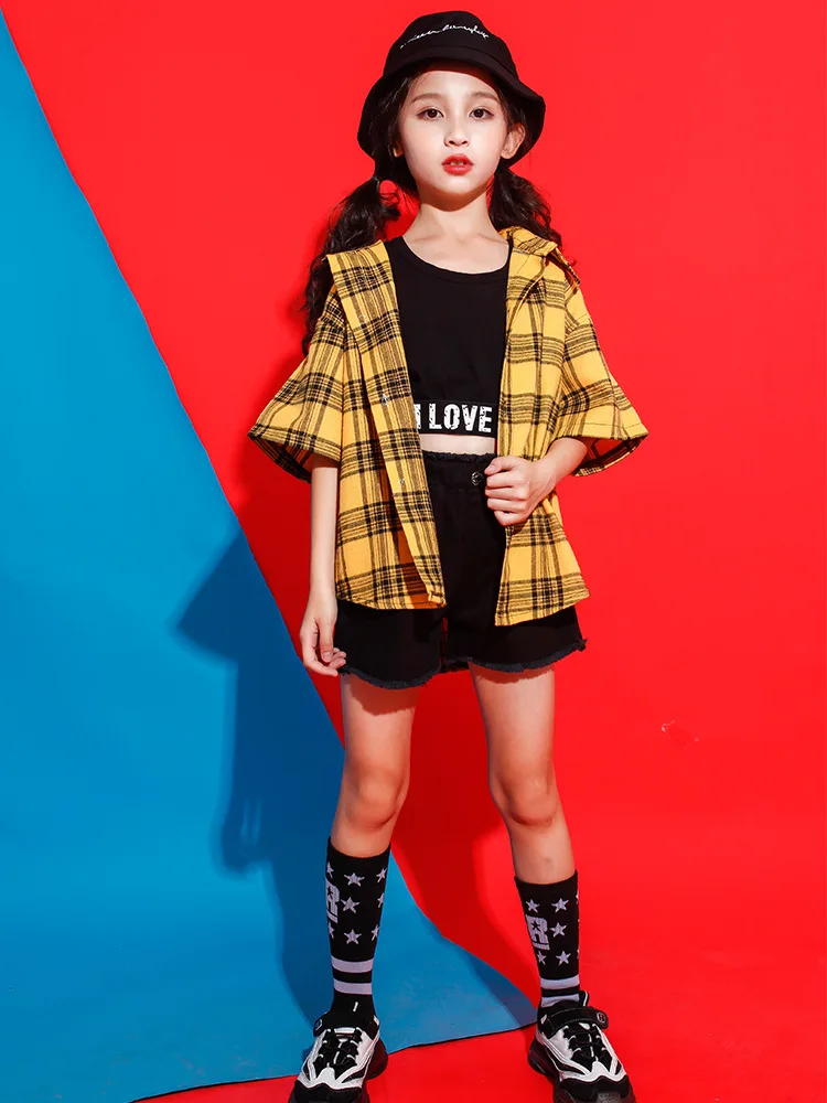 

Children Hip Hop Set Girls Hip Hop Clothes Fashion Autumn Children GIRL'S Hiphop Hip Hop Performance Clothing Plaid