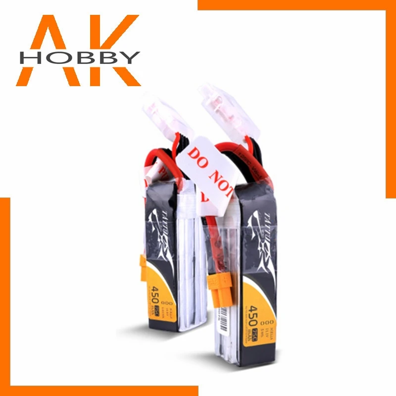 Литий-полимерный аккумулятор TATTU 7 4 v 450mAh Lipo 2s 75C RC батарея XT30 Plug батареи для