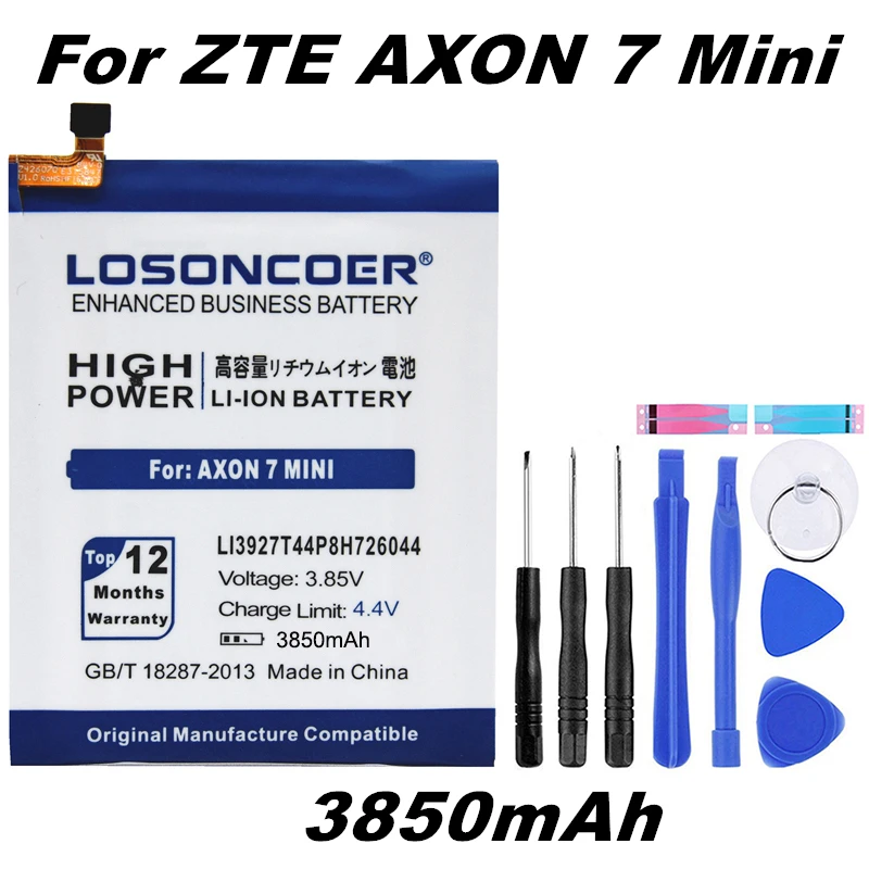 

LOSONCOER 3850mAh Li3927T44P8H726044 Battery for ZTE Axon 7 Mini 5.2 Inch Battery Mobile Phone+Gift tools +stickers