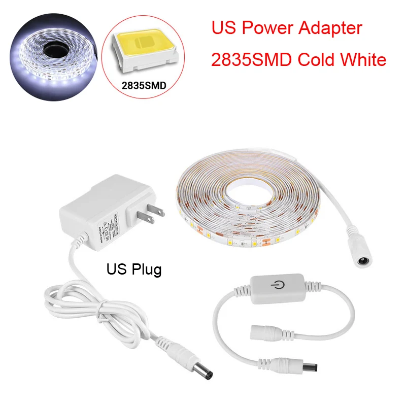 2835 Cold White US 12 В постоянного тока, 1 м-5 м, светодиодный сенсорный выключатель с регулируемой яркостью, Ночной светильник 2835 5050, Светодиодная лента, набор для кухонного шкафа, кровати, лестницы, подсветка, светильник - Испускаемый цвет: 2835 Cold White US