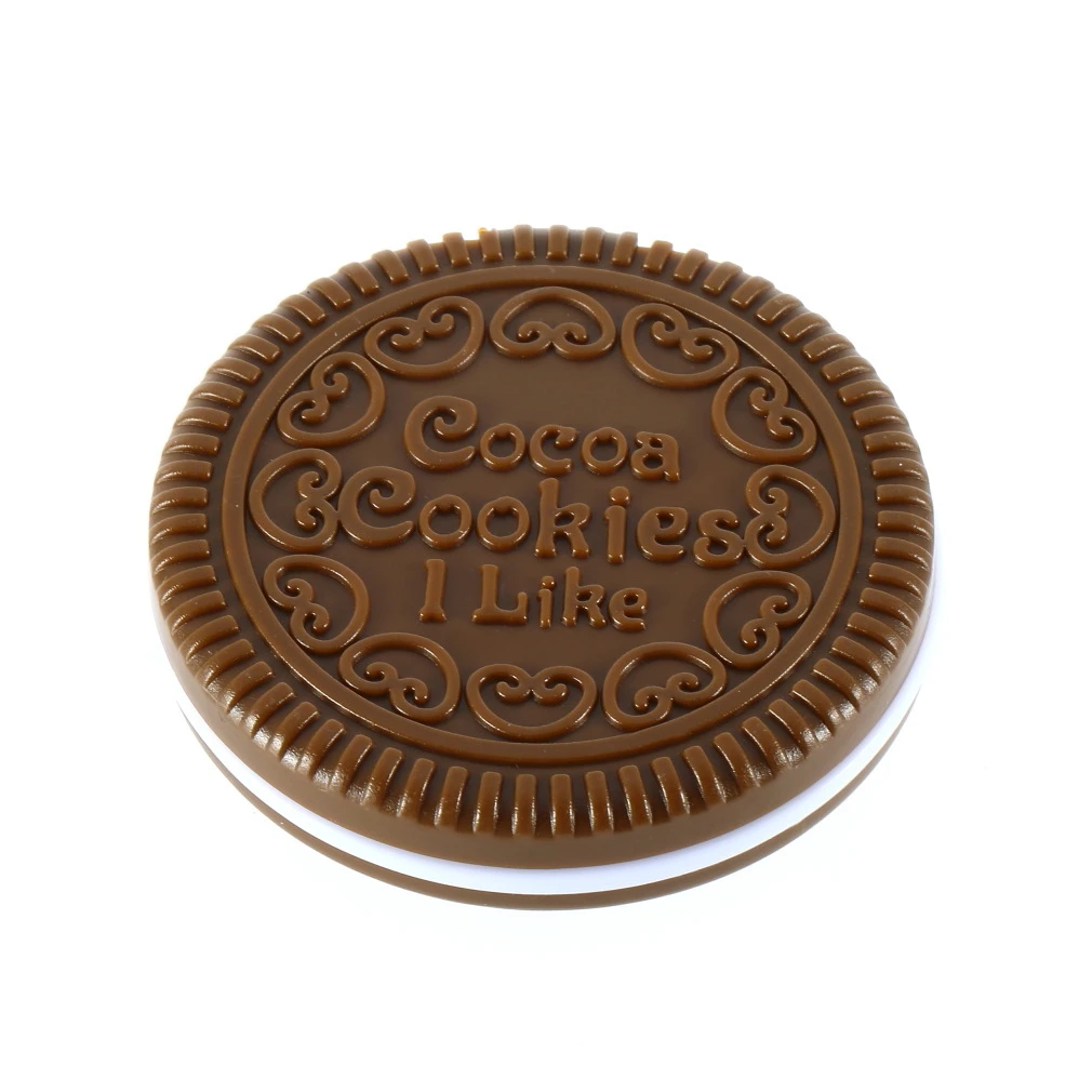 

Promotion New arrival Super Deals Brown Cute Cookie Shaped Design Mirror Makeup Chocolate Comb pocket Mirror can stand Mirror