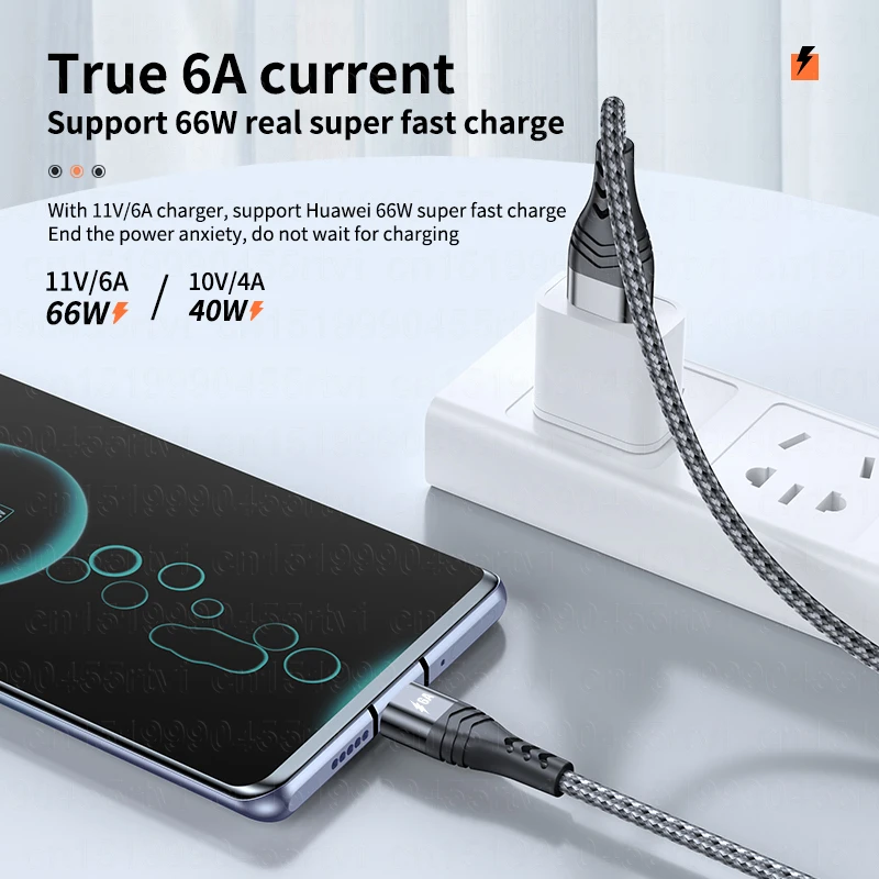 Usb tipo c cabo 6a 66w scp para huawei companheiro 40 pro 5a carregamento rápido usb c cabo de dados do carregador para xiaomi samsung oppo 1/2/3m