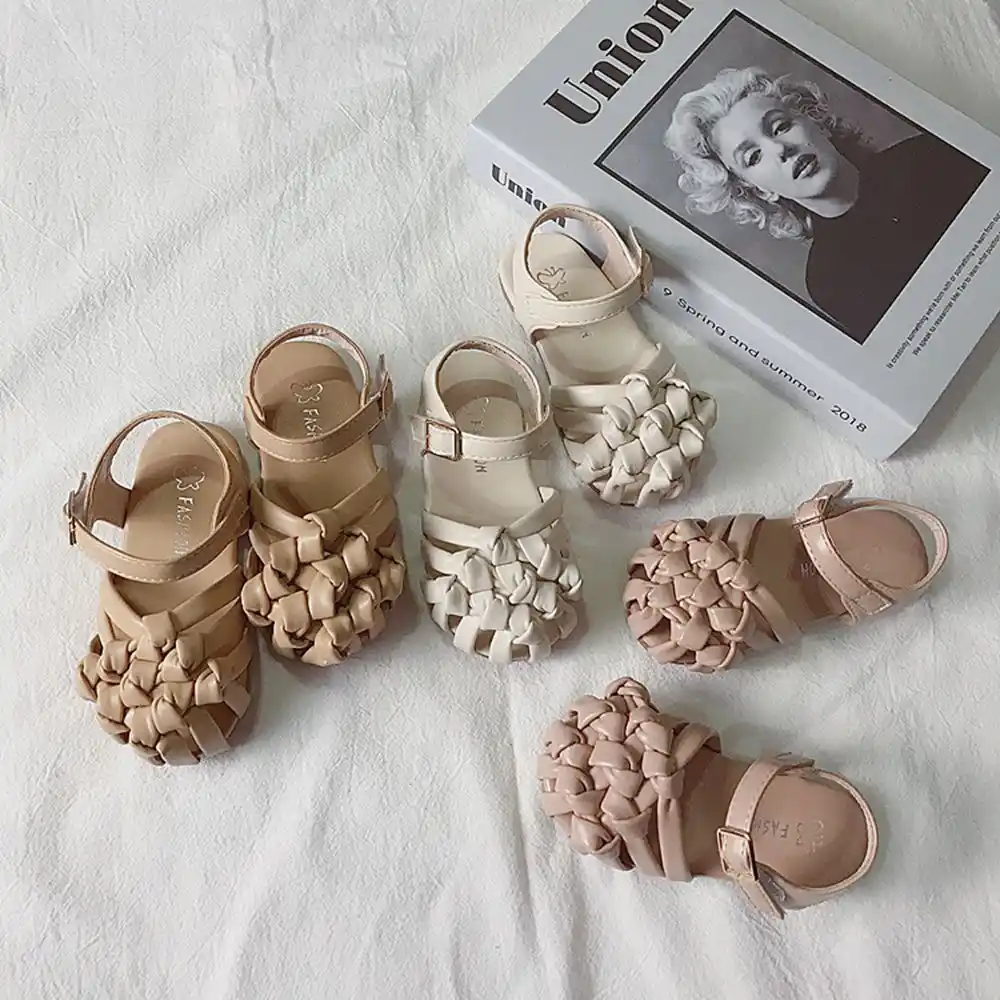 ファッション21サマーガールズ王女の靴のサンダルキッズ子供ベビー甘い編組抗スリップオープントゥ浜の靴zapatos S サンダル Aliexpress