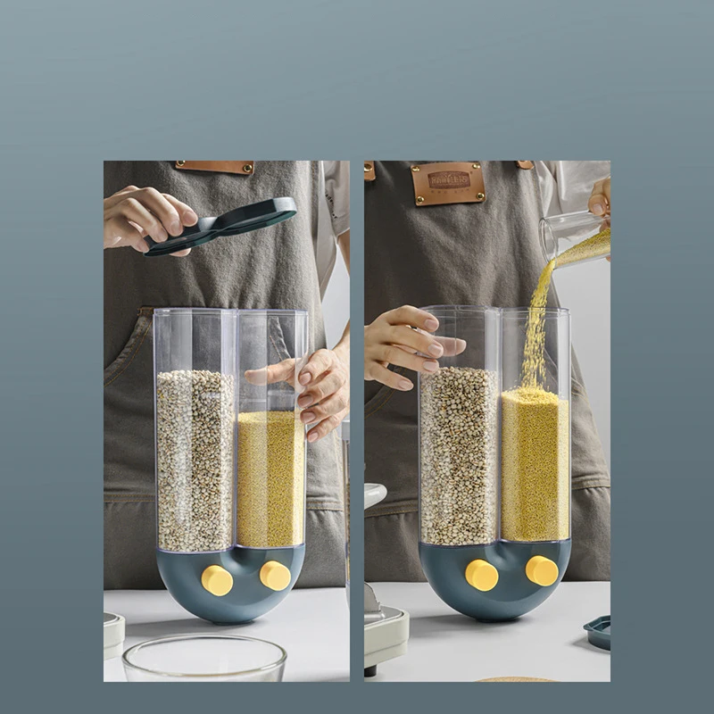 Wall-Mounted Rice Dispenser, 1KG/2KG Grain Container Storage with Lid, Moisture Proof Dry Food Storage Cereal Dispenser Bucket 4