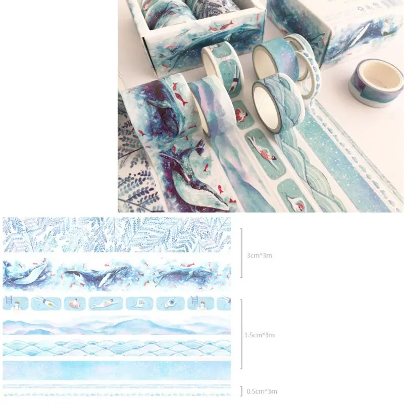 8Pcs Green Leaves Cactus Journal Washi Tape Adhesive Tape DIY Scrapbooking Sticker Label Masking Tapes