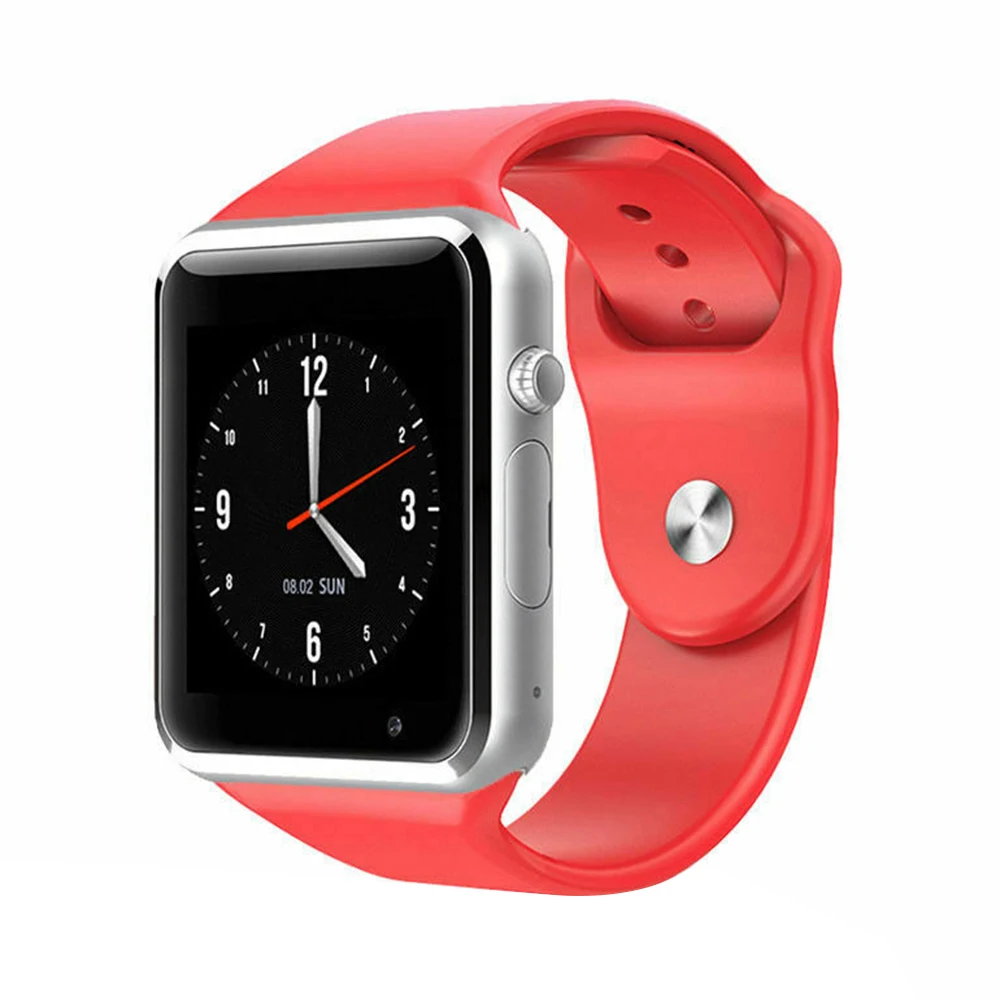 Red-with box A1 Смарт часы Bluetooth наручные часы Спорт шагомер с sim-камерой водонепроницаемый SmartWatch для Android IOS - Цвет: Red-with box