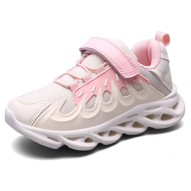 Детские кроссовки для девочек с дышащей сеткой, без шнуровки, спортивная обувь для бега для мальчиков, уличная детская Нескользящая повседневная обувь на плоской подошве, светильник, весна-осень