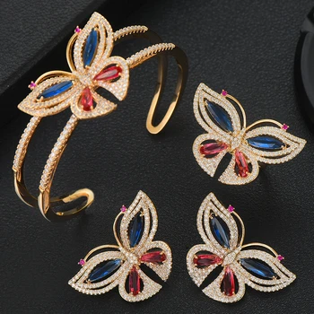 

GODKI Butterfly Charms 3PC Bracelet Ring Earring Set For Women Wedding Bridal Cubic Zircon Dubai PARTY WEDDING Jewelry BOHO 2020