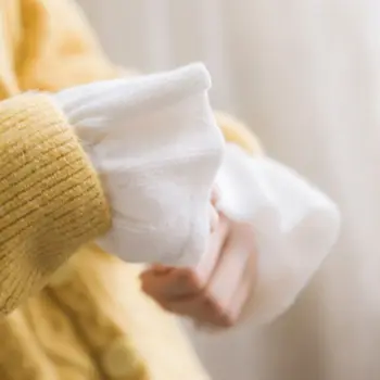 

Women Girls Ribbed Knit Horn Cuff Pleated Flared Detahable Sweater Fake Sleeve