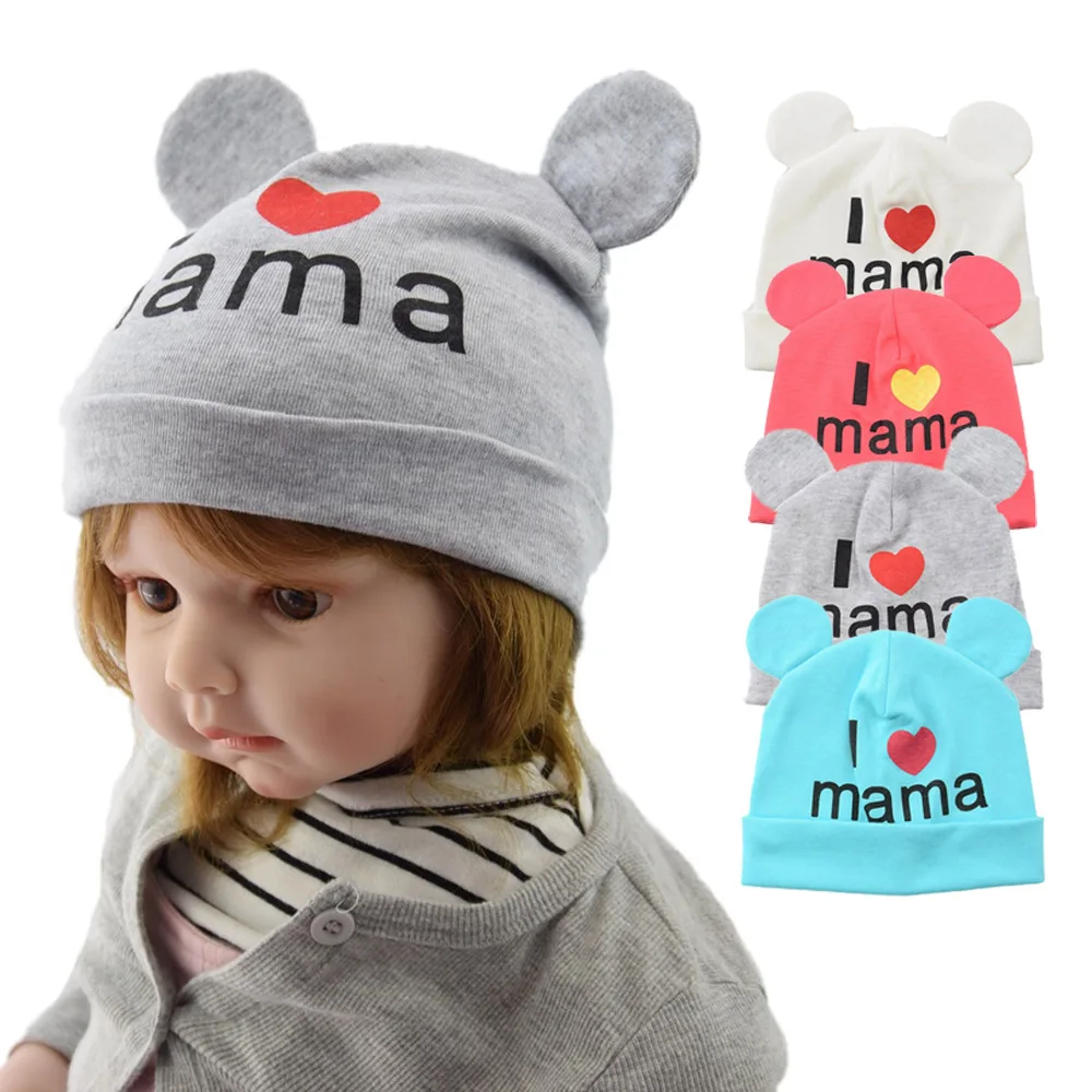Милая детская шапка с ушками I Love Mama черепом Новорожденные девочки-мальчики
