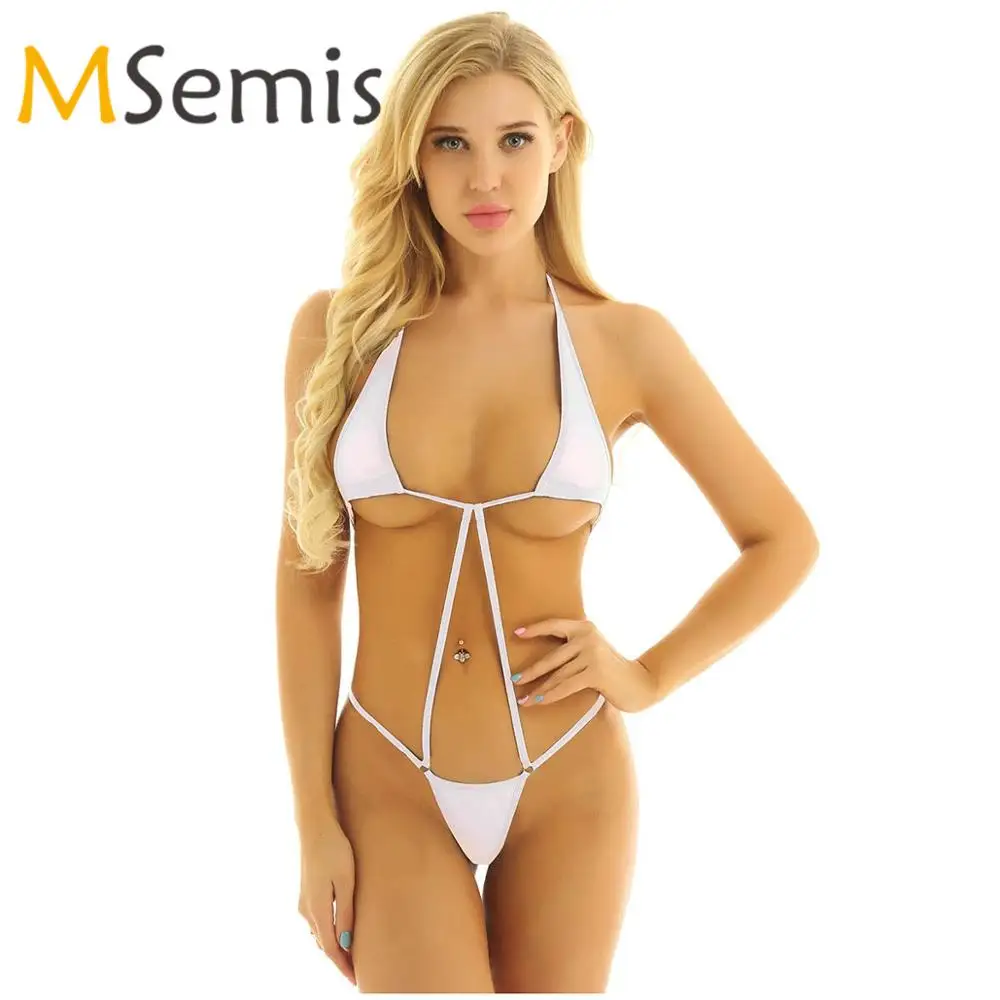 

Women's Bikini Swimsuit Mini Micro Thong Swimwear Bikini Bra Top with G-String Brief Lingerie Halter Neck Mini Bikini Swimsuit