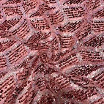 

Advanced Red Gold Handcut organza lace African sewing fabric with allover sequins shine and high quality 5 yards/ PC YYZ763