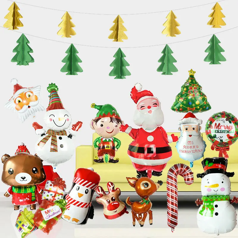 Aluminum Foil Snowman Santa Claus Xmas Tree Elk Candy Shape Merry Christmas Helium Balloon For New Year Christmas Party Decor