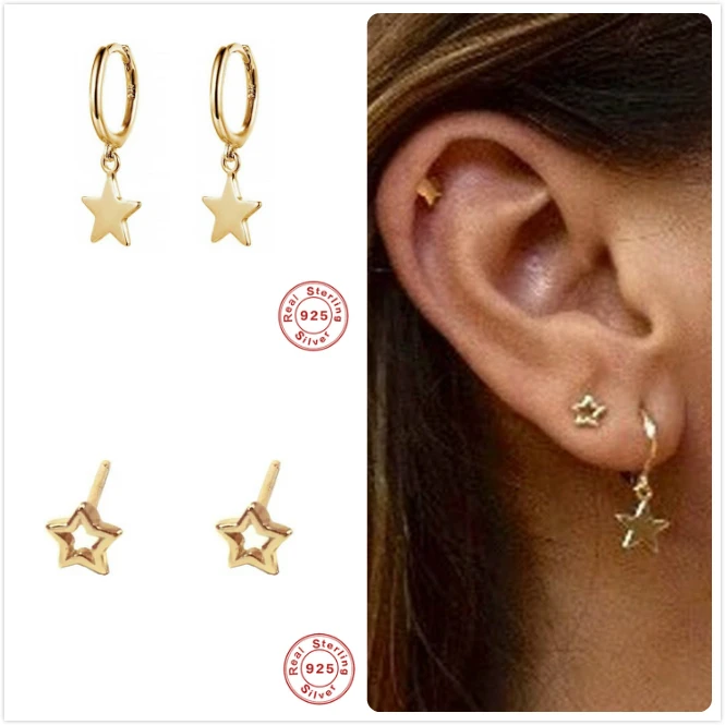 925 пробы серебряные серьги для женщин звезда серьги формы для девочек хряща уха костяные серьги женский хрящ звезда aretes R5