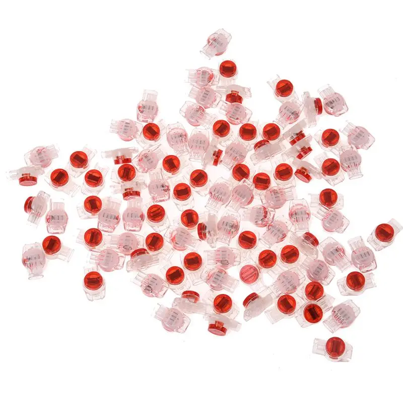 

Promotion! 100 Pcs Data Phone Wire Butt Splice 3 Ports UR Connectors Red Clear