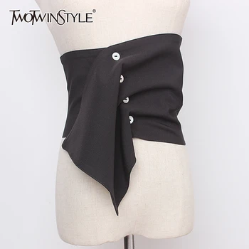 

TWOTWINSTYLE Elegant Asymmetrical Women Girdles Irregulae Ruched Shell Buckle Girdle For Female Fashion Accessories 2020 Summer