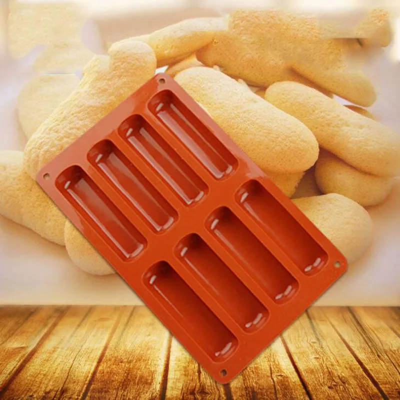 1pc Silicone Forms Long Strip Finger Biscuit Mold 8 Holes Cake Pan Eclair Mold Oven Cake Puff Ice Mould Tray Bakeware