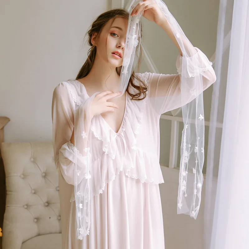 

Palace Princess Nightdress Women Spring Summer Lace Sexy Cute Sleepwear Long Sleeve Long Home Service GZ16