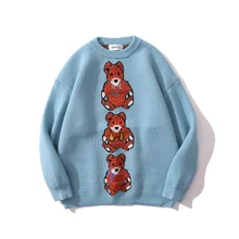 

Autumn Winter Men's Sweaters Knitted Cartoon Bears Pullover Fashion Jumpers Oversize Casual Knitwear Unisex Clothing